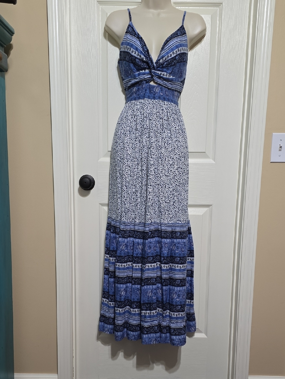 Japna Blue Printed Maxi Dress with Spaghetti Straps